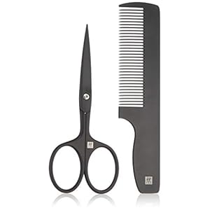 ZWILLING TWINOX M 97713-004-0 – Juego de tijeras para barba y peine de barba con funda de piel de vacuno, color negro
