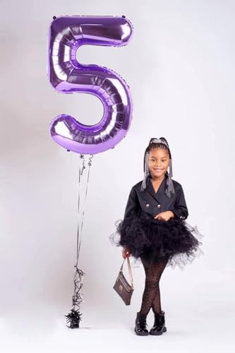 Image of Number Balloons 50 Balloon 40 inch Purple for 50 Birthday Party Decorations | Saturated Color, Large 40 in, With Straw & Hanging Hole, For Back-to-School Season, Wedding, Christmas, New Year, Anniversary