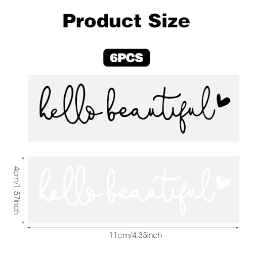 Image of 6pcs Hello Beautiful Rearview Mirror Decal Cute Car Decals for Women Vanity Mirror Stickers Rear View Mirror Vinyl Decal Car Accessories Gifts Car Window Decal Self Affirmations Decal for Her Him Gift