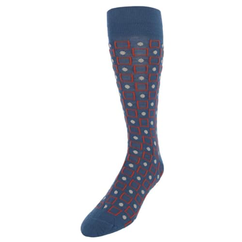 Trafalgar Men's Aurelien Square and Circle Patterned Mercerized Cotton Mid-Calf Socks