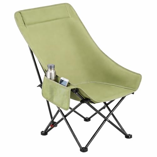 Image of Lyrovo Portable Folding Camping Chair High Back | 90 to 145 Degree Adjustable Compact Lightweight | Foldable Chair for Camping, Beach, Picnic & Balcony