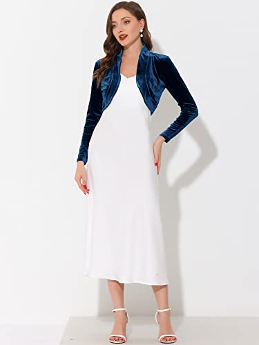 Image of Allegra K Women's Long Sleeve Velvet Shrug Cocktail Party Open Front Cropped Bolero Cardigan Top