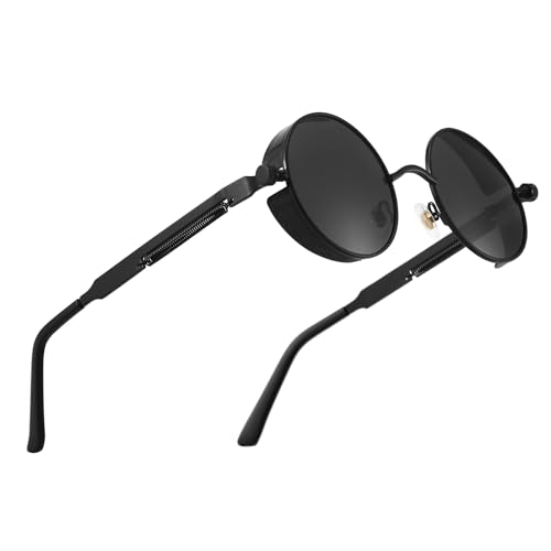 Polarized Steampunk Sunglasses, UV Protection, Metal Frame, Outdoor Circle Shades