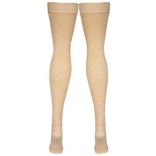 NuVein Medical Compression Stockings, 20-30 mmHg Support, Women & Men Thigh Length Hose, Open Toe, Beige, X-Large, NV4468BG-XL - Thumbnail 4