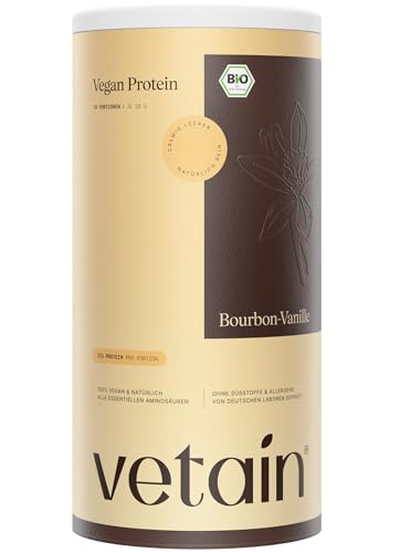 VETAIN Veganes Proteinpulver - Vanille - 21g Protein pro Portion - 600g - Fünf Premium Protein Quellen - Ohne Allergene & Süßungsmittel - produziert & laborgeprüft in Deutschland