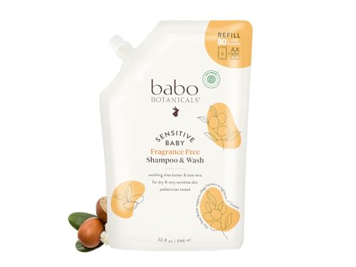 Image of Babo Botanicals Sensitive Baby Fragrance-Free 2-in-1 Shampoo & Wash - Shea Butter, Calendula & Aloe Vera - EWG Verified - Cruelty-Free - Vegan - Pediatrician Tested - For Babies & Kids