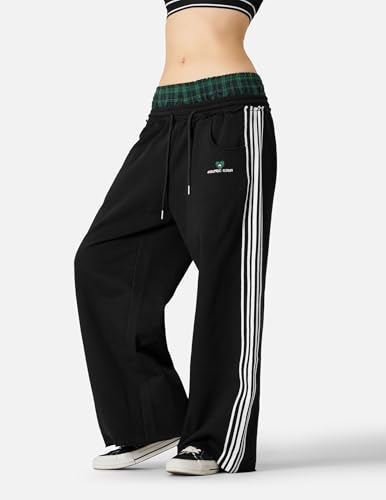 Image of Aelfric Eden Baggy Wide Leg Sweatpants for Women Men Double Elastic Waisted Streetwear Y2K Casual Trouser with Pockets
