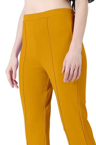Image of Mehrang Cotton Blend Bootcut Parallel Trouser Pants for Women Regular Fit, Bellbottom Straight Pants for Womens