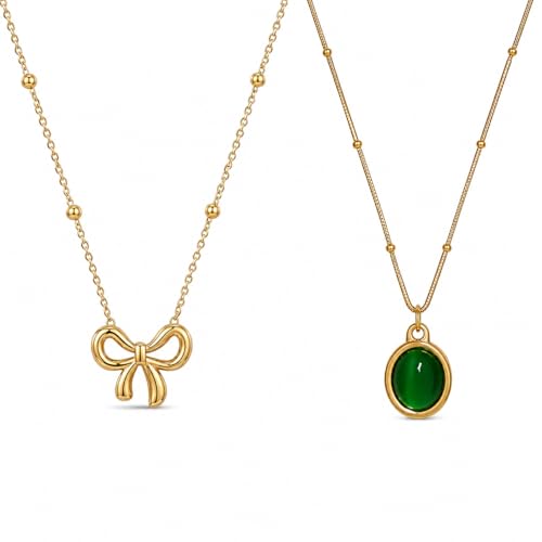 Image of Necklace Set For Women Stylish | Anti Tarnish Waterproof Stainless Steel Chain Pendant Necklaces Jewelry for Love | Gold Plated Jewellery Accessories for Woman & Girls | Birthday Gift for Wife & Girlfriend