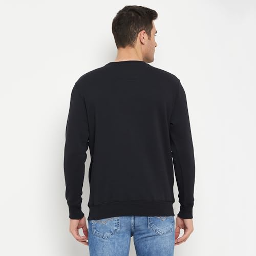 Image of Cantabil Printed Navy Blue Full Sleeves Round Neck Regular Fit Men Fleece Casual Sweatshirt | Casual Winter Sweatshirts for Men | Mens Sweatshirt for Winter Wear (P MSWS00101 Navy)