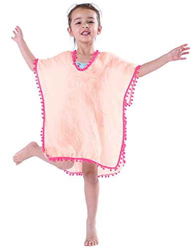 Missshorthair Fashion Girls Cover-Ups Swimsuit Wraps Beach Dress Top With Pompom Tassel, One Size,7 Pink #TOP1