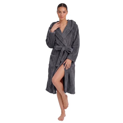 Image of HEARTNICE Fuzzy Soft Robes for Women, Long Plush Hooded Robe Fluffy Warm Bathrobes