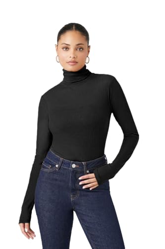 Image of Emmalise Womens Turtleneck Top Long Sleeves Fitted Ribbed Top
