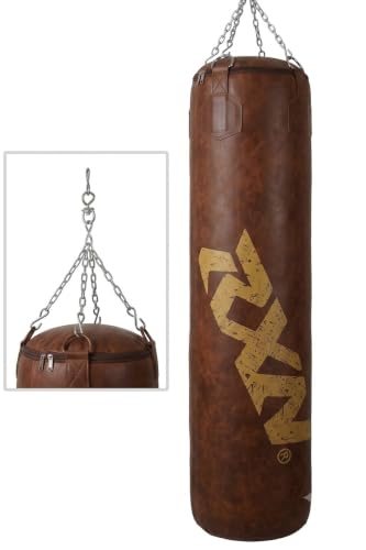 Image of RXN Powerstrike Boxing Punching Bag (Brown, 100 CM) | Synthetic Leather | Pre-Filled | Heavy-Duty Build | 4-Way Chain Included | Boxing, MMA & Kickboxing Training