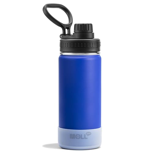 Mollcity Kids Insulated Water Bottle with Spout Lid-16 oz Stainless Steel Vacuum Wide Mouth Sports Water Bottle for Back to School-Reusable Metal Leak Proof Travel Water Flask, BPA-Free(Navy)
