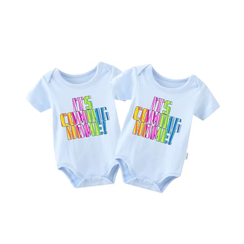 Image of QIANWANYI Baby Twins Bodysuit Coming Home Unisex Baby Clothes Infant Cute Outfits Twin Romper(Blue 3M)