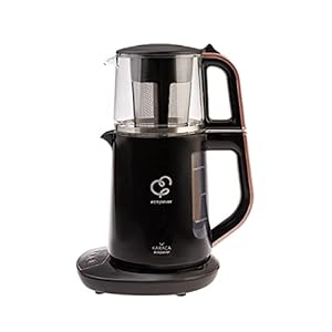Karaca Caysever Theebereider, elektrisch, 1700 watt, koper, glazen Turkse theepot (demlik) met een inhoud van 0,8 liter…