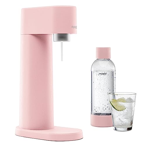 Foto von Mysoda - Woody Wasseraufbereitungs-Set aus erneuerbarem Biokomposit-Material mit CO2-Zylinder und Quick-Connect 1L Kunststoffflasche, BPA-frei, Rosa