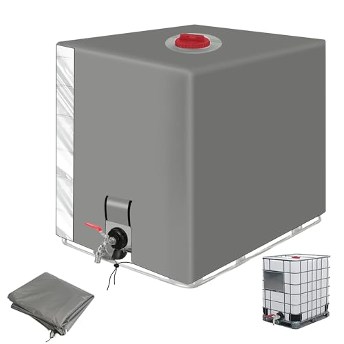 Bache pour Cuve 1000L IBC, Avec fenêtre transparente Bâche de Protection Solaire, Anti-UV Anti-Poussière Recuperateur d Eau de Pluie Bouchon, Bache cuve 1000l Protection - Gris-120 x 100 x 116 cm