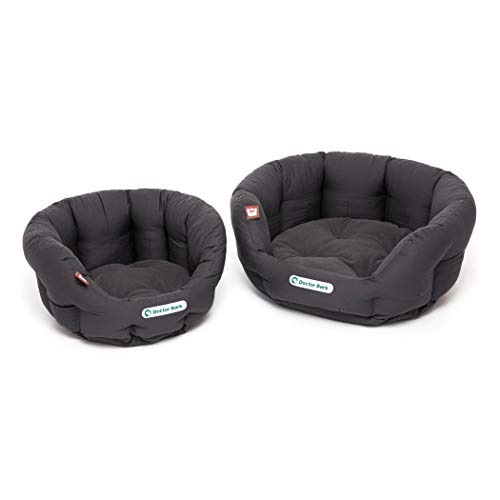 Doctor Bark - Hundebett rund - kuscheliges Hundekörbchen Mittelgroße Hunde mit orthopädischem Wendekissen und Toy-Bone - Waschbar bis 95°C - Made in Germany (M - 50x40 cm, Grau)