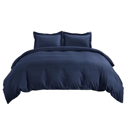 Image of Bedsure Twin /Twin XL Duvet Cover, Double Brushed Bedding Set, Navy Blue | For Kids & Adults, 68 inchx90 inch Comforter Cover, Hotel Luxury, All Season, Breathable, Easy Care, Lightweight, Zipper Closure