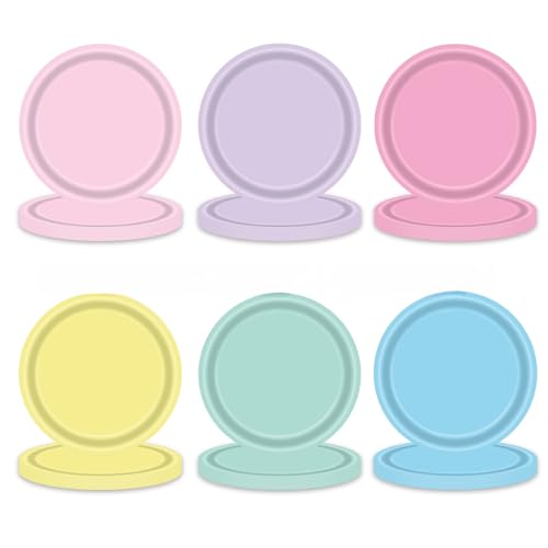 Recopilación de Platos llanos favoritos de las personas. 47 Juego de 60 Platos Llanos de Colores Sólidos con Diseño de Macarrones Arcoíris, Paquete de 6 tonos Suaves: Rosa, Lavanda, Amarillo, Menta, Azul Claro