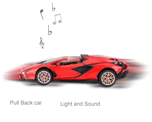 Image of 1:32 Open Lamborghinii Sian Diecast Toy Car Metal Pull Back Vehicle with Openable Doors Lights & Sound Collectible Gift Toy for Kids Boys & Girls Fun & Realistic Design (Red)