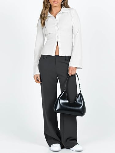 VNIRA Women’s Button Down Shirts Striped Long Sleeve Collared Casual Work Blouses Tops 2025 Trendy Outfits4