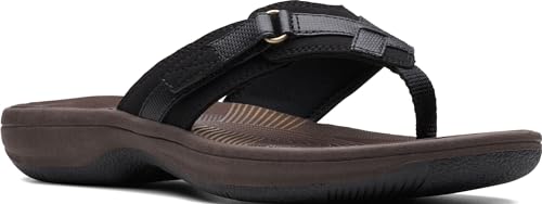 Clarks Womens Breeze Sea Flip-Flop Sandals - Comfortable Flip Flop with Adjustable Hook and Arch Support - Casual Everyday Cloudsteppers Flip Flops, Color Black/Brown, Size: 8 M US