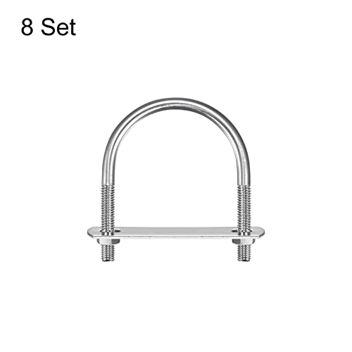 Image of uxcell Round U-Bolts, 8 Sets 47mm(1.85 inch) Inner Width 65mm Length M6 304 Stainless Steel U Clamp Bolt with Nuts Washers and Plates, for Boat Trailer