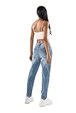 Nina Carter Damskie dżinsy Boyfriend z wysokim stanem MOM Jeans Cutted Knee Used-Look efekt sprania, Niebieski (Q1887), XS