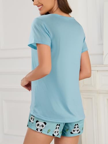 Image of YIJIU Women Short Sleeve Tee and Shorts Pajama Set Cute Alpaca Print Sleepwear