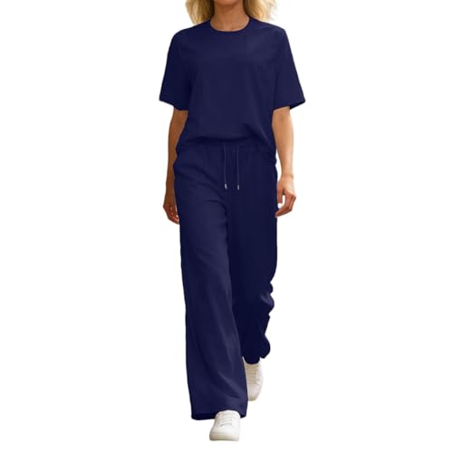 Survêtement de sport femme avec pantalon large et haut manches courtes tenue de loisirs fluide