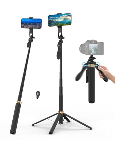 Selfie Stick Quadpod, 71" Phone Stand,Cell Phone Tripod with Wireless Remote, iPhone Quadpod Stand,Selfie Stick Tripod for iPhone Compatible with All Cell Phones,Camera