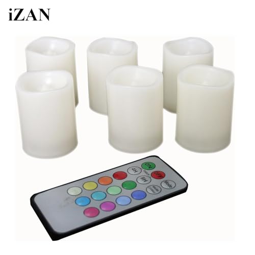 Image of iZAN 6PCS Multi Color Changing Flameless Battery Operated LED Votive Candles with Remote Flickering Electric votives for Halloween Christmas Home Party Wedding Decors 1.5 inchx2 inch Batteries Included