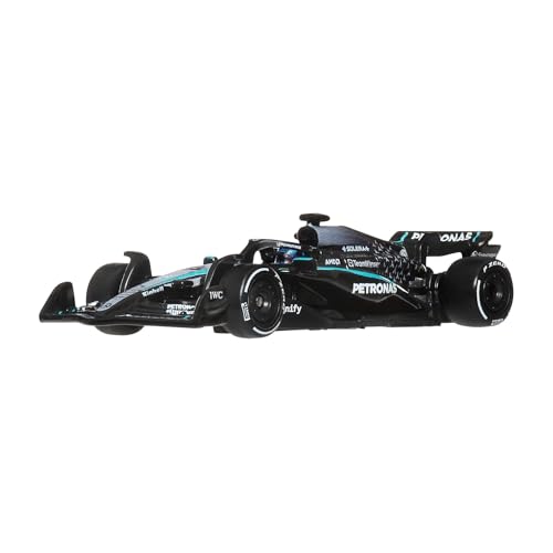 Hot Wheels Premium Formula 1 Mercedes-Benz – George Russell #63 Coche de carreras, vehículo de juguete coleccionable metálico a escala 1:64 con neumáticos Real Riders y chasis y carroceríaMetal, JKD80