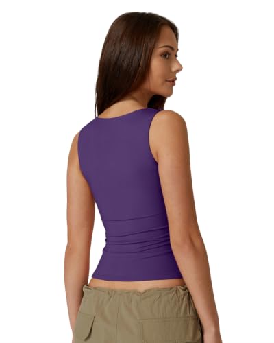 Image of QINSEN Women's Square Neck Sleeveless Double-Layer Tank Tops Basic Tight T Shirts