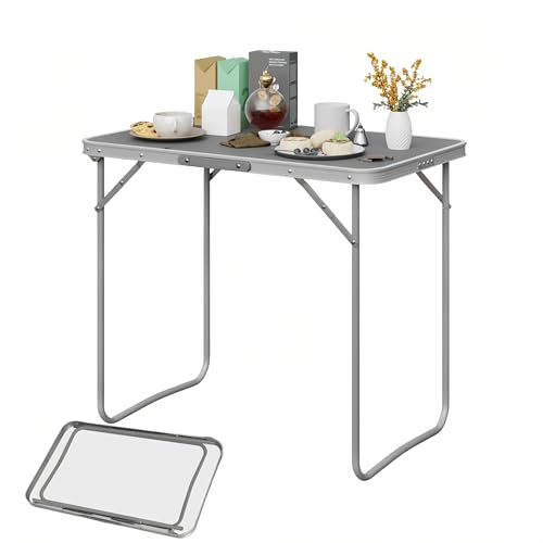 eSituro Tavolo Campeggio, Tavolino Pieghevole da Giardino, Tavolo da Balcone, con Maniglia in Gomma, Tavolo Picnic 80x50x70 cm, in Alluminio e MDF, Carico 20 kg, Grigio