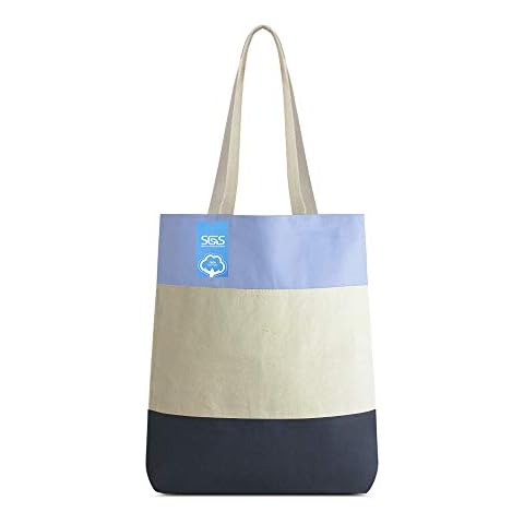 Simply Green Solutions Blank 100% Cotton Reusable Canvas Bags, Tri-Tone 3 Color Sewn and Dyed Tote Bag - Navy Cover