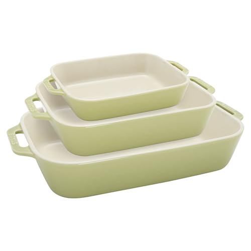 Image of Staub Ceramic 3-pc Rectangular Baking Dish Set - Macaron Pastel Green