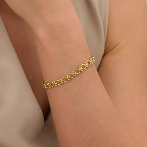 Silver & Gold Bracelets for Women - Trendy Chunky 14k Gold Plated Chain Bracelet - Non Tarnish Stainless Steel2