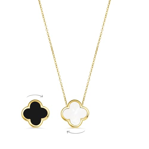 SHINYY 2 Side Clover Necklace for Women | 18K Gold Plated Four Leaf Lucky Pendant | 4 Leaf Jewelry for Her