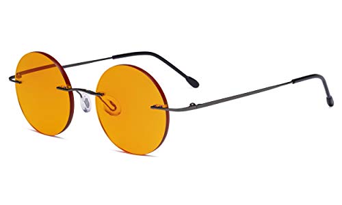 Eyekepper Gafas titanio bloqueo luz azul - Gafas de ordenador redondas Sin montura Hombres Mujeres con lente naranja para dormir, Bronce +2.00