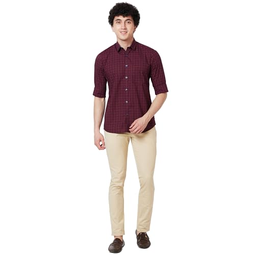 Image of Colorplus Men's Pure Cotton Checks Pattern Tailored Fit Spread Collar Full Sleeve Casual Shirt