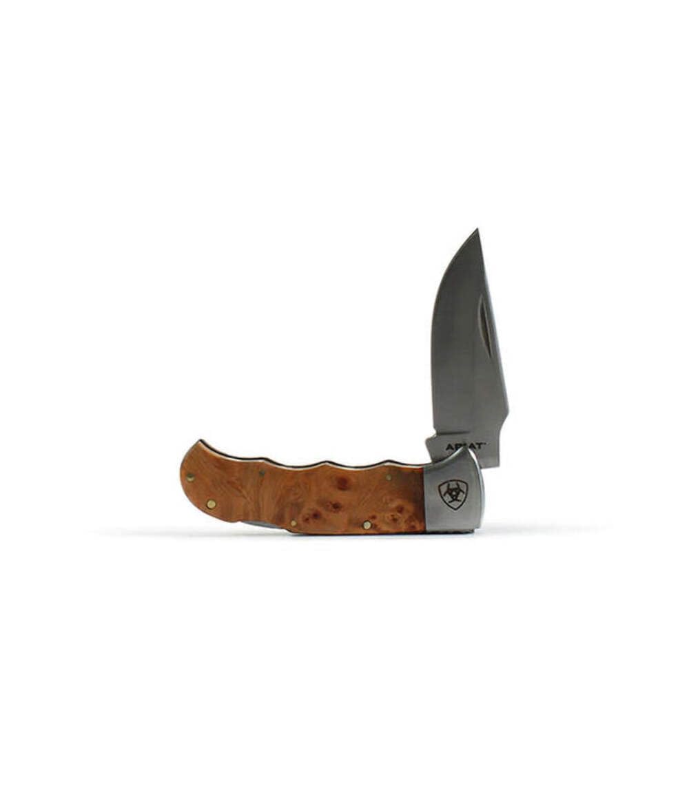 ARIAT Burl Wood Smooth Blade Folding Pocket Knife, Brown, 3" Blade (Medium)