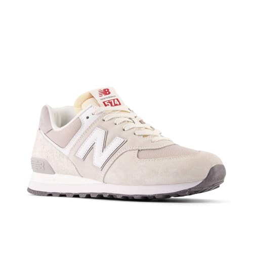 Image of New Balance Unisex 574 V2 70s Racing Sneaker,Sea Salt /Nb 102 White,Men 5.5 / Women 7