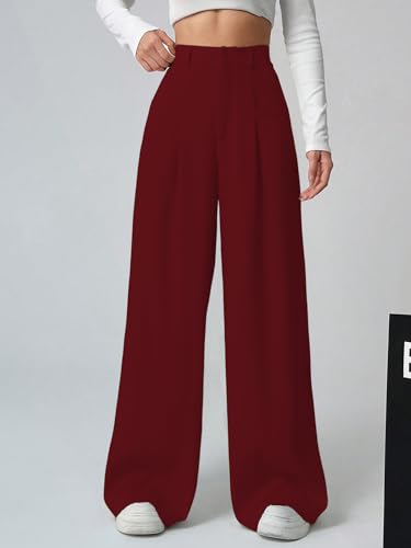 Image of Shasmi Women's Loose Mid Rise Solid, Pleated Trousers, Wide Leg Pocket Casual Long Korean Trousers Pant (146)