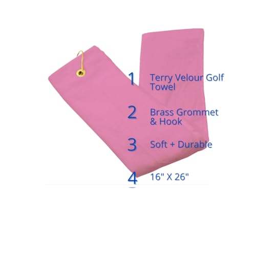 Tri‑Fold Golf Towel 16x26 Cotton Velour with Brass Grommet & Hook — Embroidery‑Ready — Baby Pink — Attaches to Golf Bag. - image 2