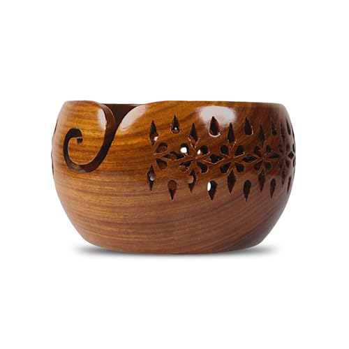 Image of Lumberkart Handmade Wooden Yarn Bowl - Premium Yarn Bowls for Crocheting & Knitting - Handcrafted Wooden Crochet Bowl - Yarn Holder for Tangle-Free Yarn Control (7x4 Inches - Rosewood))