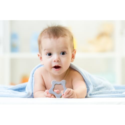 Image of Star Shape Spinner Silicone Baby Teether - BPA Free Chewable Teething Toy, Soft and Safe, Easy to Hold, Star Design with Spinning Wheels, Ideal for Teething Relief (Cream)